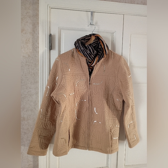 Laura Ashley Jackets & Blazers - Laura Ashley Women's Beige Quilted Sequin Jacket.Pit To Pit 22"